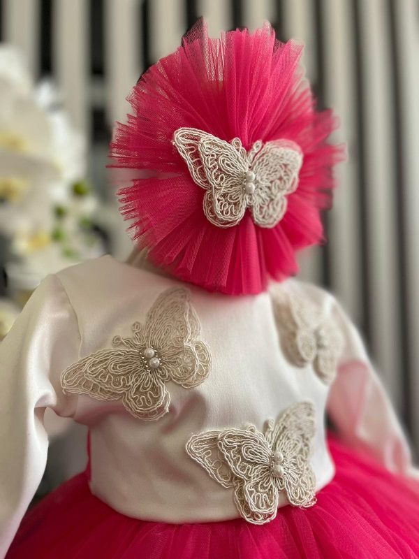 Rochiță botez fetiță, culoare roz ciclam cu tulle - ILIF506015 - Image 3