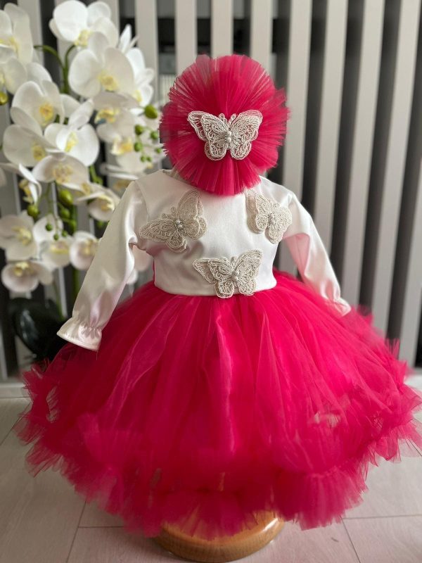 Rochiță botez fetiță, culoare roz ciclam cu tulle - ILIF506015 - Image 2