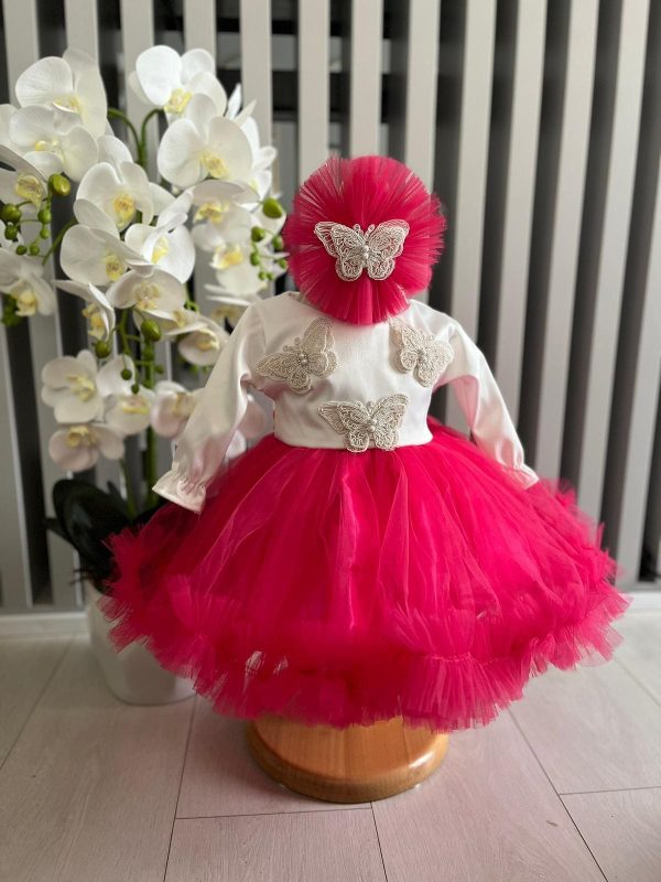 Rochiță botez fetiță, culoare roz ciclam cu tulle - ILIF506015 - Image 4