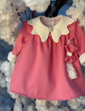 Rochiță botez fetiță, culoare roz cu guleraș – ILIF506009