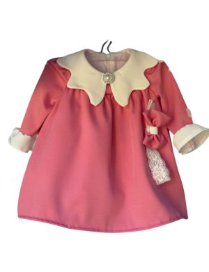 Rochiță botez fetiță, culoare roz cu guleraș - ILIF506009