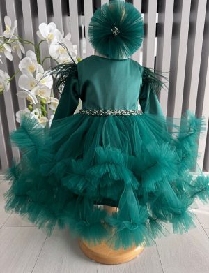 Rochiță botez fetiță, culoare verde cu tulle – ILIF506013