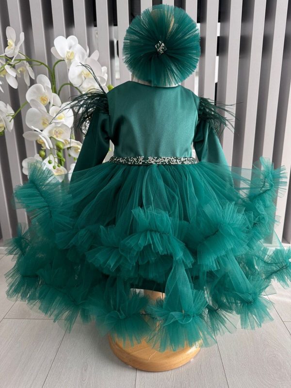 Rochiță botez fetiță, culoare verde cu tulle - ILIF506013 - Image 2