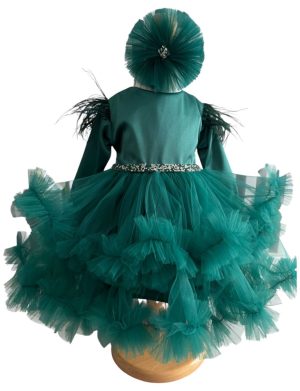 Rochiță botez fetiță, culoare verde cu tulle – ILIF506013
