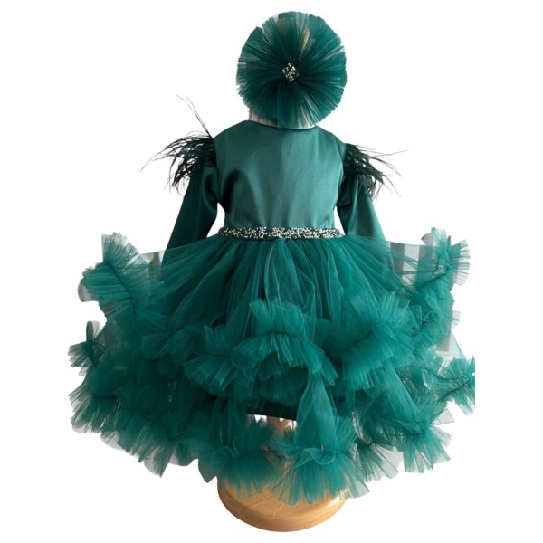 Rochiță botez fetiță, culoare verde cu tulle - ILIF506013