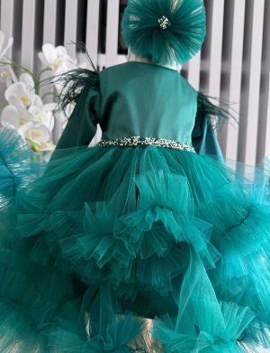 Rochiță botez fetiță, culoare verde cu tulle – ILIF506013
