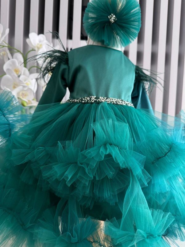 Rochiță botez fetiță, culoare verde cu tulle - ILIF506013 - Image 3