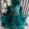 Rochiță botez fetiță, culoare verde cu tulle - ILIF506013 - imagine 4