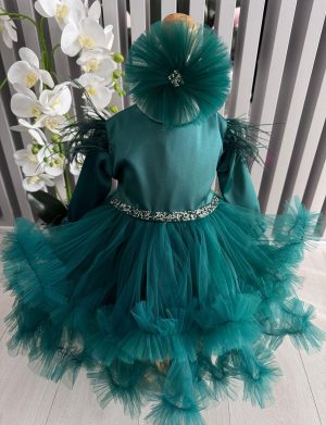Rochiță botez fetiță, culoare verde cu tulle – ILIF506013