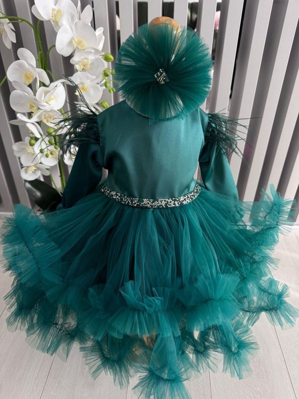 Rochiță botez fetiță, culoare verde cu tulle - ILIF506013 - Image 4