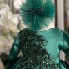 Rochiță botez fetiță - model cu pene, verde, mânecă lungă - ILIF506077 - imagine 3