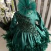Rochiță botez fetiță - model cu pene, verde, mânecă lungă - ILIF506077 - imagine 6
