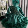 Rochiță botez fetiță - model cu pene, verde, mânecă lungă - ILIF506077 - imagine 5