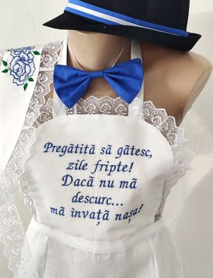 Set dezgătit mireasă-mire, model Flori albastre 4 piese Personalizat – Zile Fripte – ODIS507002