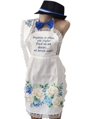 Set dezgătit mireasă-mire, model Flori albastre 4 piese Personalizat - Zile Fripte - ODIS507002