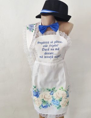 Set dezgătit mireasă-mire, model Flori albastre 4 piese Personalizat – Zile Fripte – ODIS507002