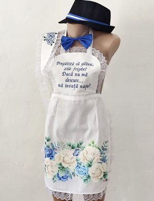 Set dezgătit mireasă-mire, model Flori albastre 4 piese Personalizat – Zile Fripte – ODIS507002