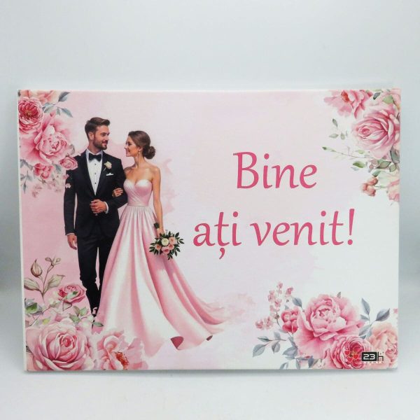Tablou Bine Ați Venit cu design floral roz, model cu miri, 400×300 mm - ILIF506067 - imagine 3