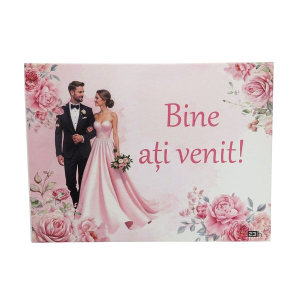 Tablou Bine Ați Venit cu design floral roz, model cu miri, 400×300 mm - ILIF506067