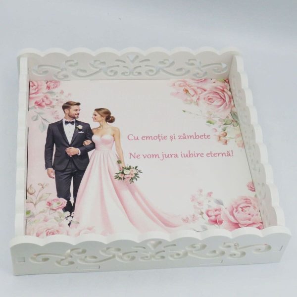 Tăviță gătit Mireasa, model nepersonalizat cu design floral roz - ILIF506068 - imagine 3