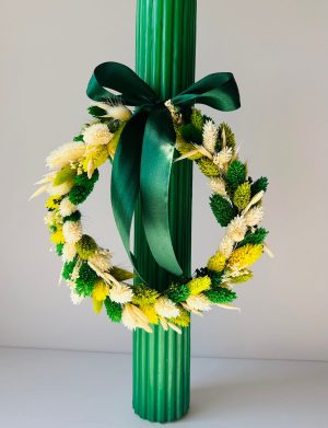 Lumânare Nuntă /Botez cu flori uscate, model floare personalizat la cerere – AMB506006