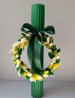 Lumânare Nuntă /Botez cu flori uscate, model floare personalizat la cerere – AMB506006