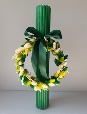Lumânare Nuntă /Botez cu flori uscate, model floare personalizat la cerere – AMB506006