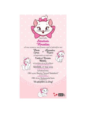 Invitație digitală botez, personalizată cu grafica roz si Marie pisica – MIBC507031