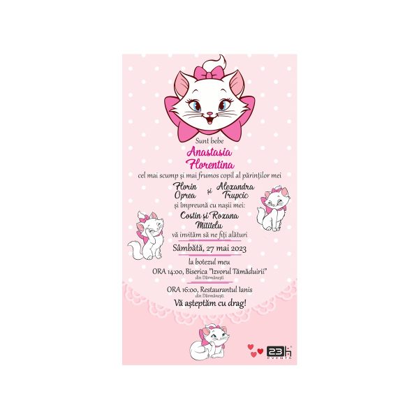 Invitație digitală botez, personalizată cu grafica roz si Marie pisica – MIBC507031 - imagine 4
