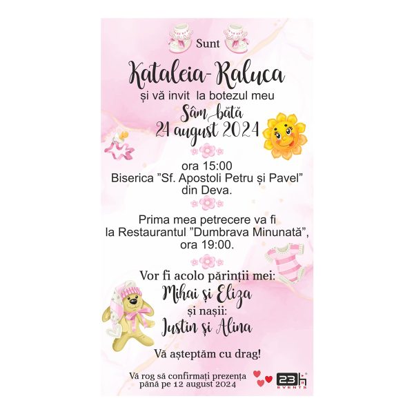 Invitație digitală botez, personalizată cu grafica in nunate de roz si jucarii fetita – MIBC507035 - imagine 4