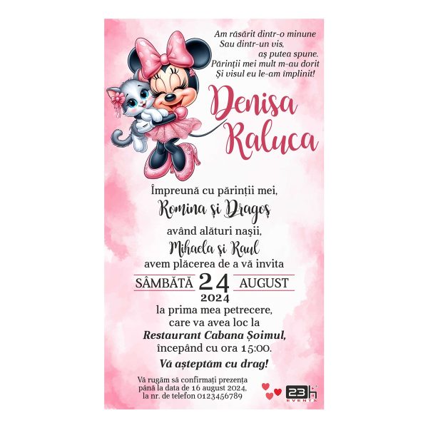 Invitație digitală botez, personalizată cu grafica in nunate de roz si Minnie Mouse – MIBC507036 - imagine 3