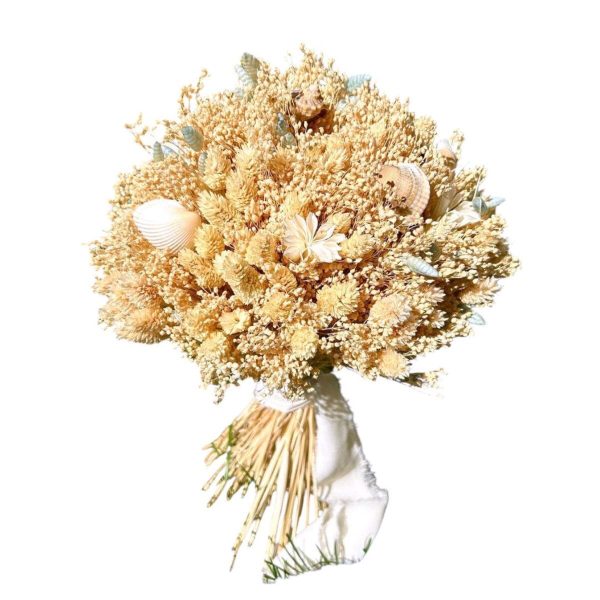 Buchet mireasă/nașă în cromatică alb-crem, cu scoici, tematică marină - AMB507005
