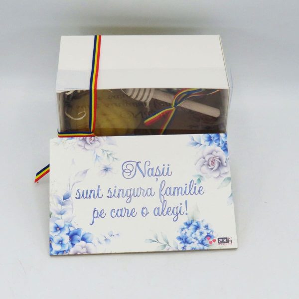 Cadou pentru Nași, set cu miere poliflora 250 gr. și lumânare din ceară naturală & plăcuță bleu - ILIF507036 - imagine 3
