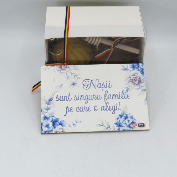 Cadou pentru Nași, set cu miere poliflora 250 gr. și lumânare din ceară naturală & plăcuță bleu - ILIF507036 - imagine 7