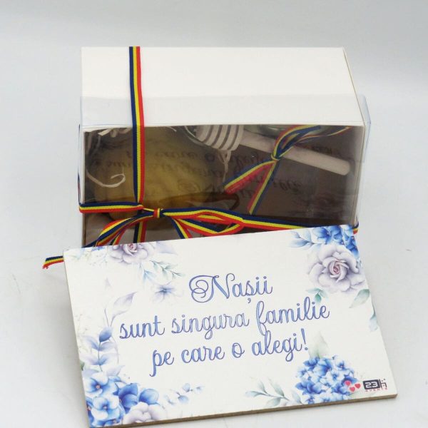 Cadou pentru Nași, set cu miere poliflora 250 gr. și lumânare din ceară naturală & plăcuță bleu - ILIF507036 - imagine 6