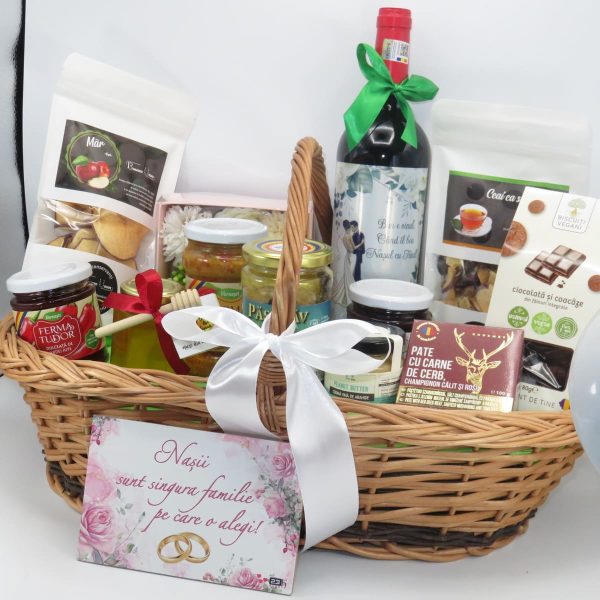 Coș cadou pentru Nași, 14 produse & mesaj plăcuță roz - ILIF507035 - imagine 3