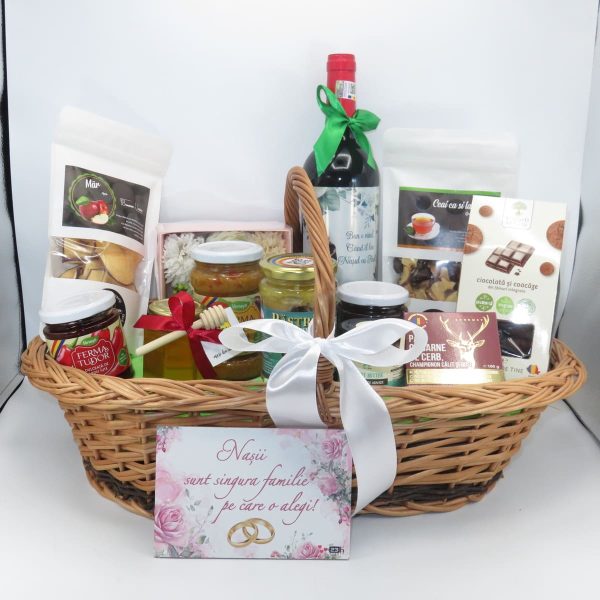 Coș cadou pentru Nași, 14 produse & mesaj plăcuță roz - ILIF507035 - imagine 2