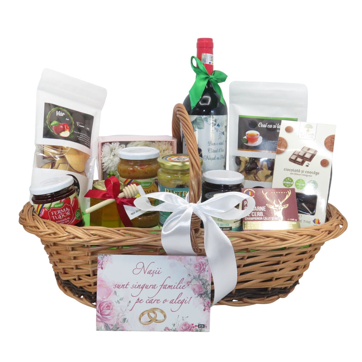 Cos cadou pentru Nasi 14 produse mesaj placuta roz ILIF507035 3