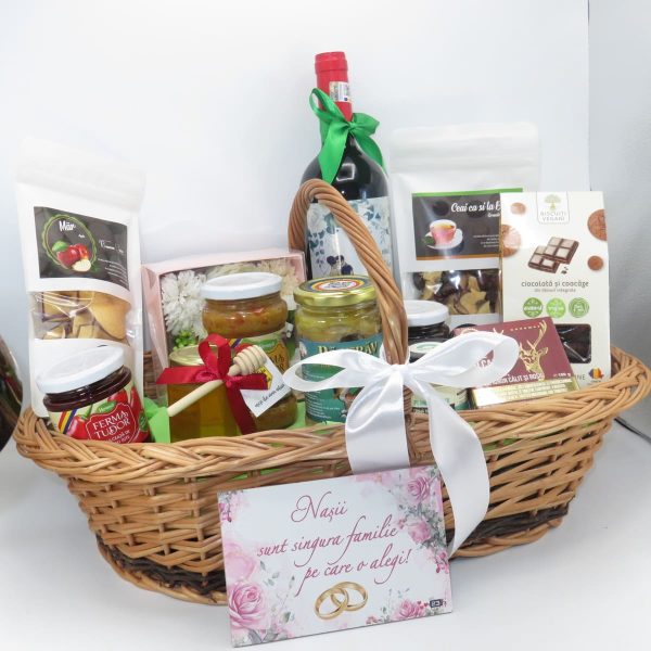 Coș cadou pentru Nași, 14 produse & mesaj plăcuță roz - ILIF507035 - imagine 6