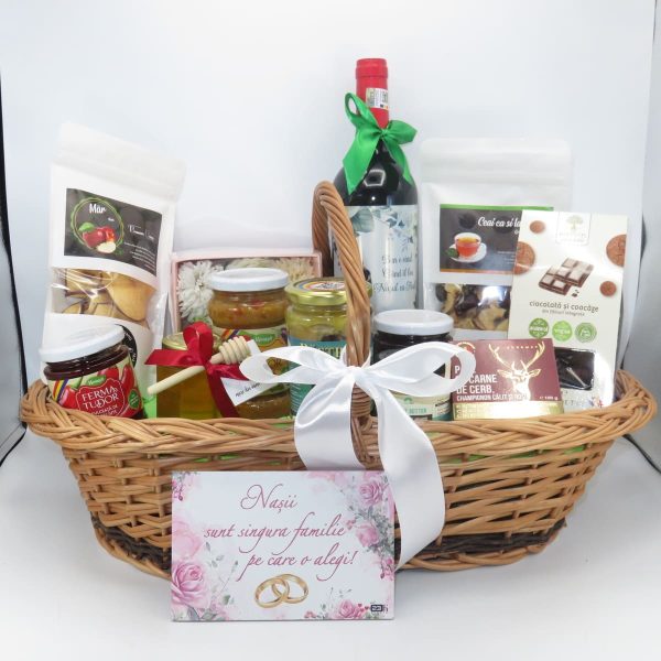 Coș cadou pentru Nași, 14 produse & mesaj plăcuță roz - ILIF507035 - imagine 5