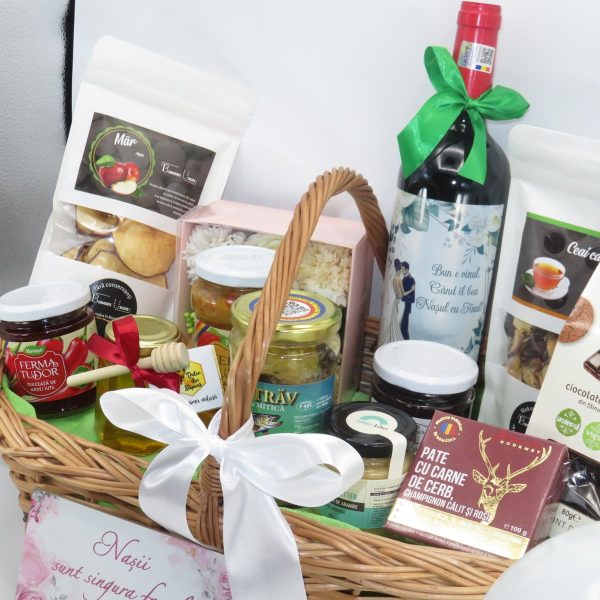 Coș cadou pentru Nași, 14 produse & mesaj plăcuță roz - ILIF507035 - imagine 4