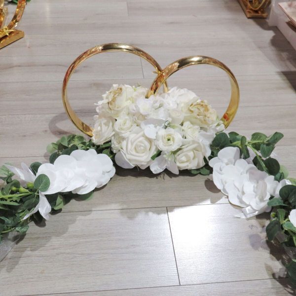 Decor mașină pentru nuntă, verighete decorate cu flori de mătase, silicon și tulle, alb-verde - ILIF507032 - imagine 5