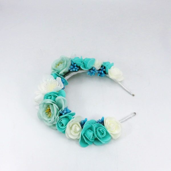 Diademă de păr, decorată cu flori de mătase, nuanțe de albastru - ILIF507026 - imagine 6