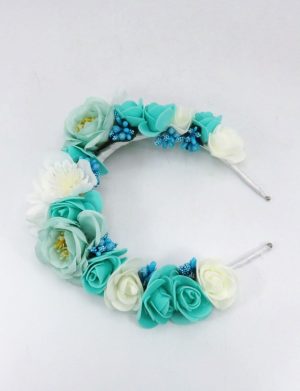 Diademă de păr, decorată cu flori de mătase, nuanțe de albastru – ILIF507026
