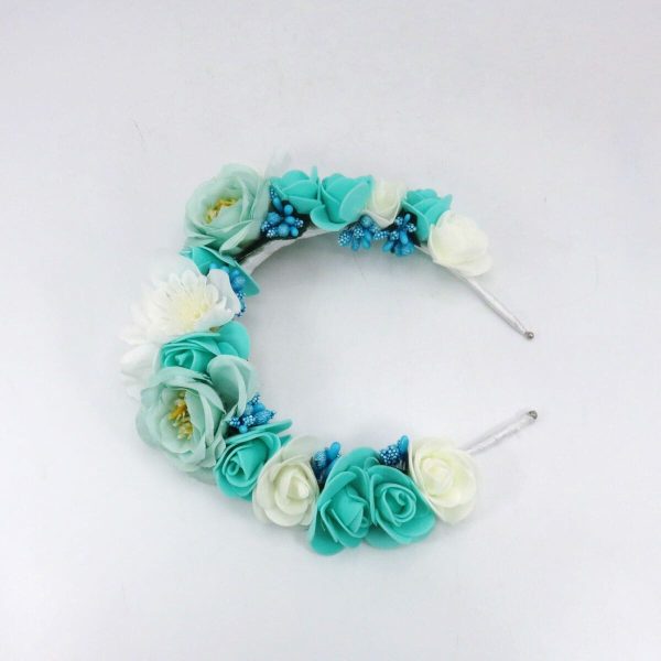 Diademă de păr, decorată cu flori de mătase, nuanțe de albastru - ILIF507026 - imagine 2