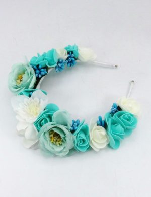Diademă de păr, decorată cu flori de mătase, nuanțe de albastru – ILIF507026