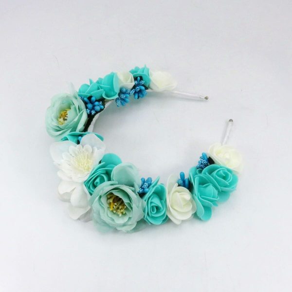 Diademă de păr, decorată cu flori de mătase, nuanțe de albastru - ILIF507026 - imagine 4