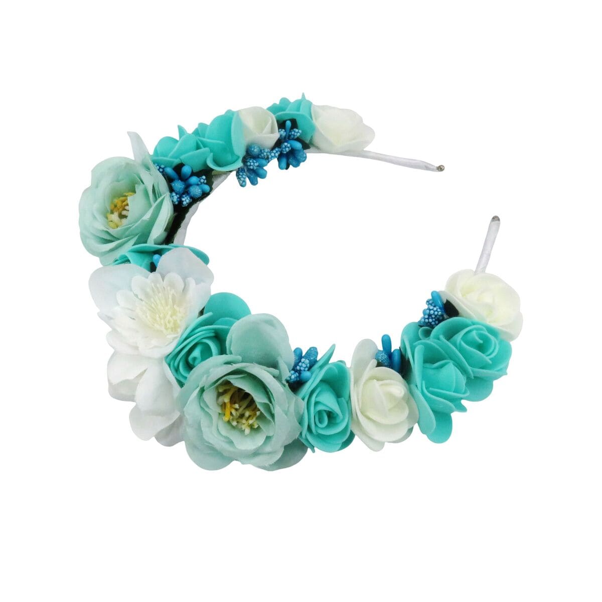 Diadema de par decorata cu flori de matase nuante de albastru ILIF507026 4