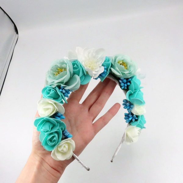 Diademă de păr, decorată cu flori de mătase, nuanțe de albastru - ILIF507026 - imagine 5