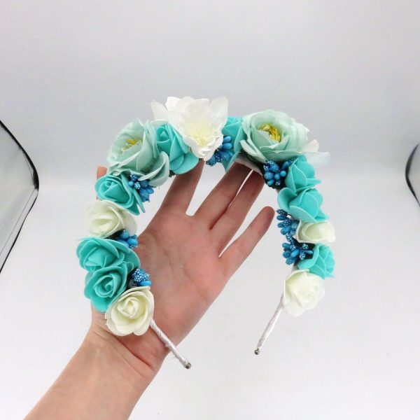 Diademă de păr, decorată cu flori de mătase, nuanțe de albastru - ILIF507026 - imagine 3